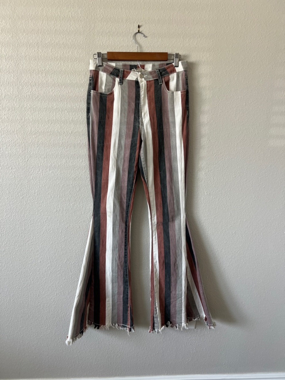 Striped Flare Jeans in Rust, Black & White - Women's Wide Leg